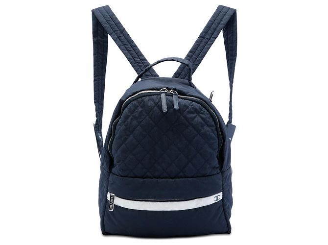 Chanel Blue CC Quilted Nylon Sport Line Rucksack Blau Marineblau