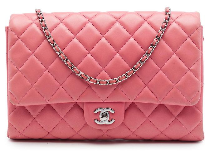 Chanel Pink CC gestepptes Lammleder Flap Clutch mit Kette