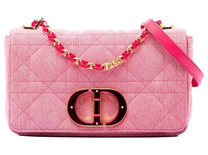 Sac Dior Caro en denim rose, taille Medium, Macrocannage