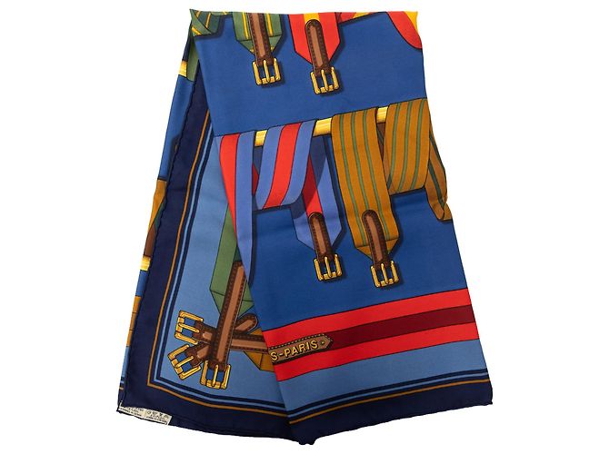 Sciarpa in seta Hermès Blue Les Sangles 90 