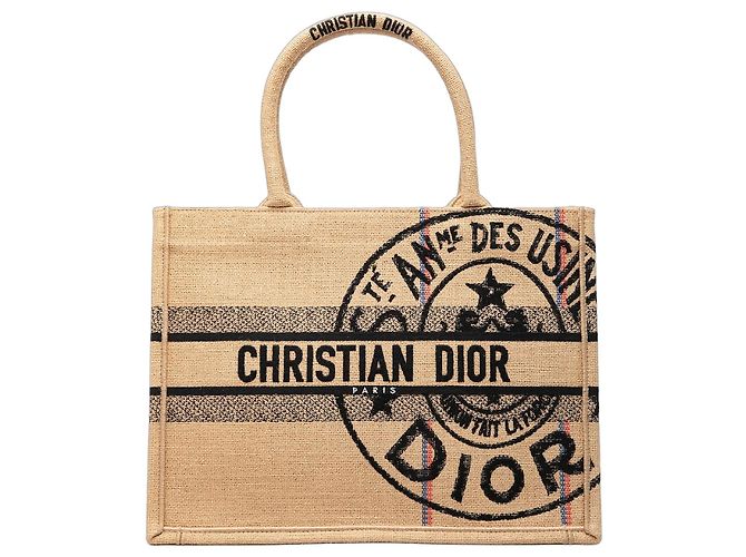 Dior Beige Medium Jute Embroidered Book Tote 