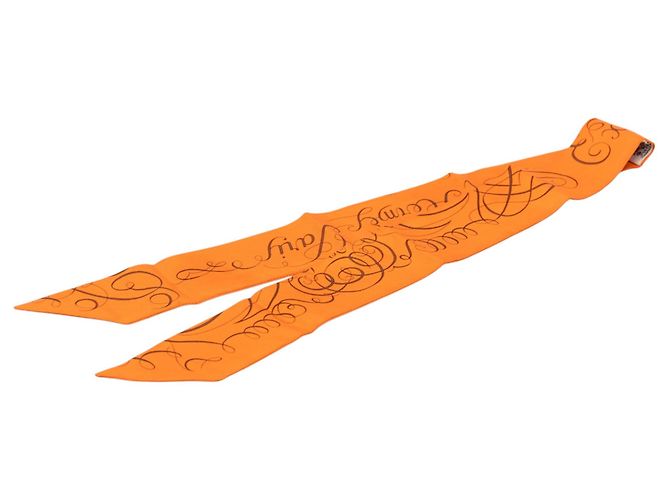 Hermès Orange Exercices pour Former la Main Silk Twilly Scarf Arancione