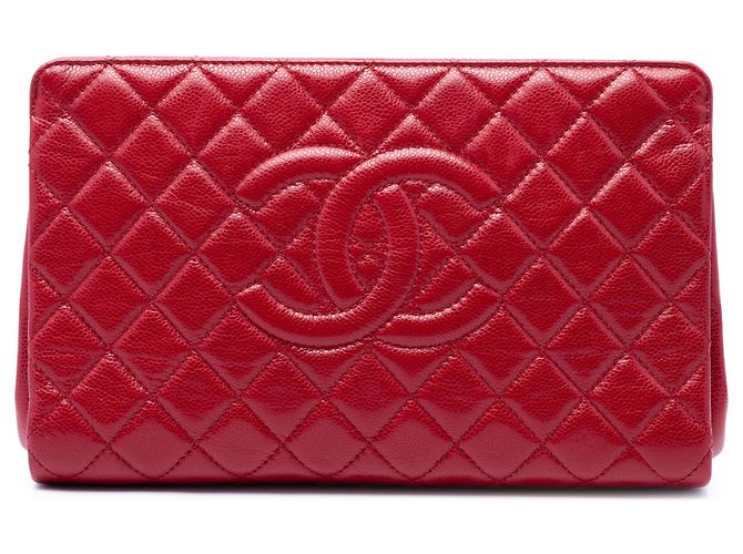 Chanel Red CC Quilted Caviar Frame Clutch Rot
