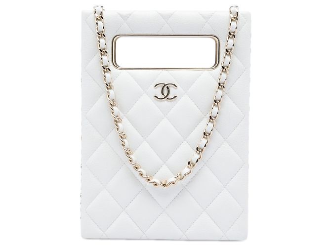 Tote de soirée Chanel White Mini Quilted Caviar Cut Out Blanc