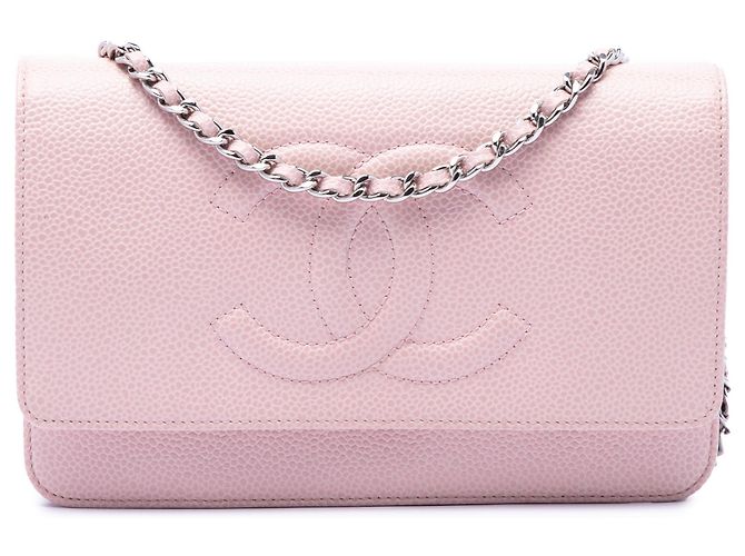 Chanel Pink CC Caviar Wallet On Chain