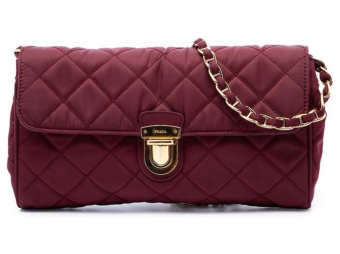 Prada Red Impuntu Tessuto Chain Crossbody Rot Bordeaux
