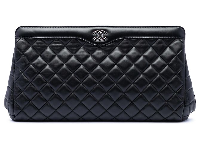 Chanel Black CC gesteppte Lammfell-Rahmentasche Schwarz