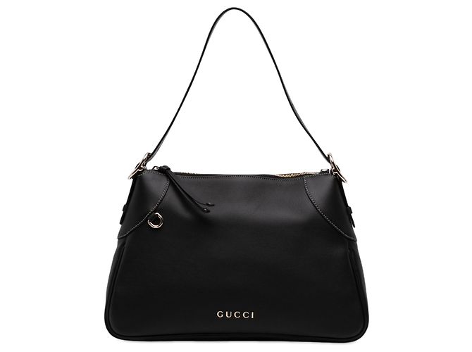 Gucci Black Medium Calfskin GG Emblem Shoulder Bag