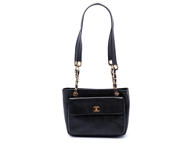 Borsa a tracolla Chanel Black CC Caviar con tasca frontale Nero