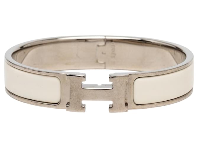 Bracelet Clic H Hermès en émail blanc étroit PM 