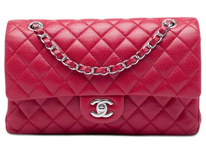 Chanel Red Medium Classic Caviar Double Flap Rouge