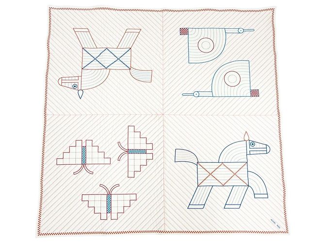 Hermès Cobertor acolchoado Hermes, Animaux Natte Wool Cashmere Ecru