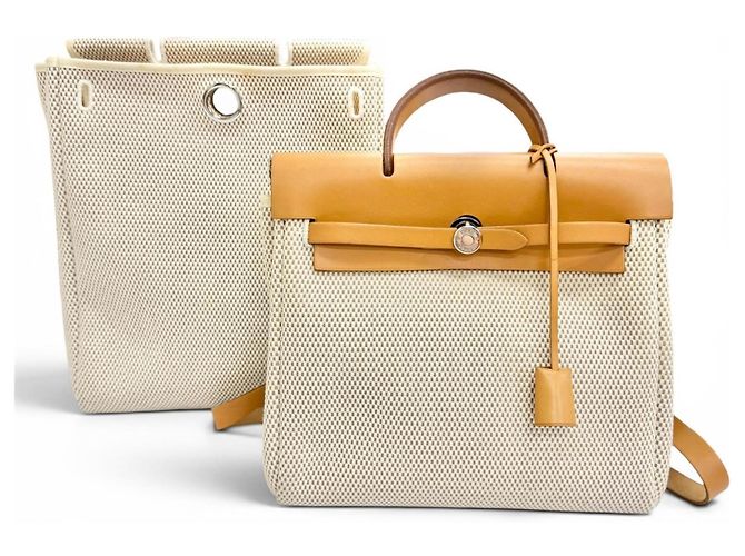 Hermès Hermes Herbag Ad PM Leather Backpack Beige