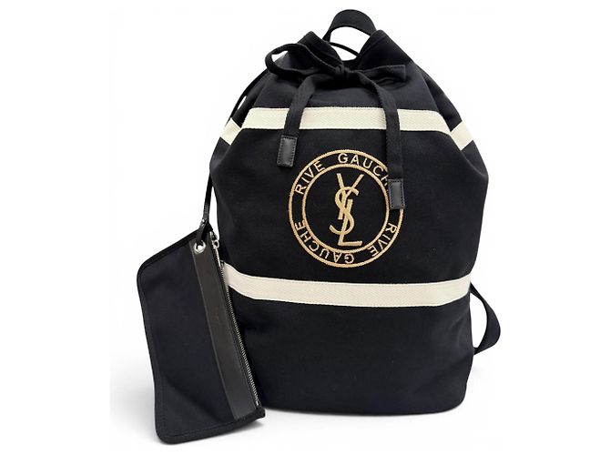 Borsa a tracolla in tela e pelle Saint Laurent Nero