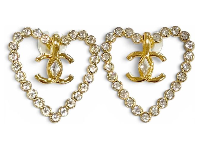 Orecchini CHANEL Coco Mark Heart Crystal Rhinestone D'oro