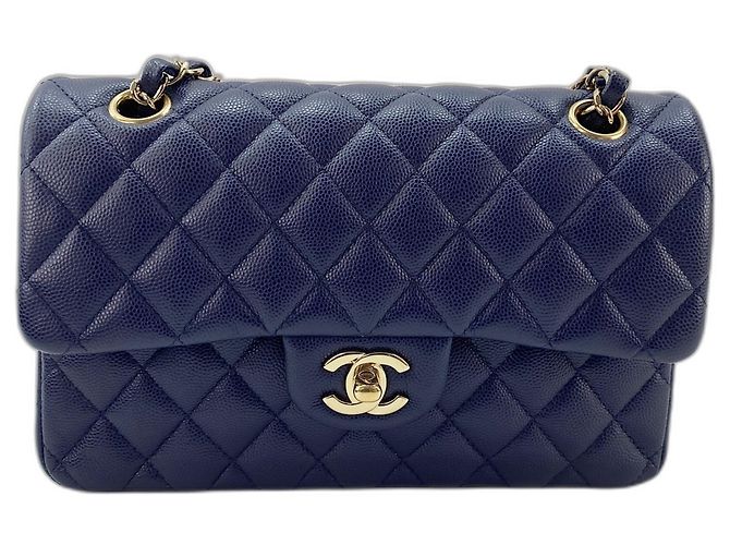 Borsa a tracolla Chanel Matelassé Navy Double Flap Blu navy