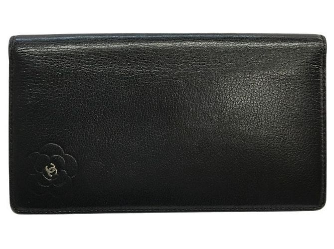 Chanel Camellia Black Leather Bi-Fold Wallet