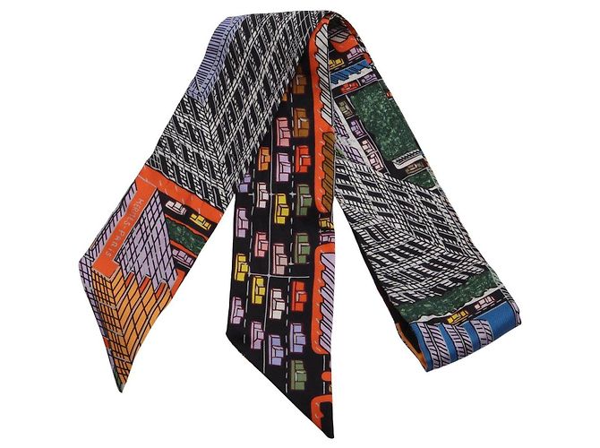 Sciarpa in seta Hermès Twilly PANTIN CITY Nero