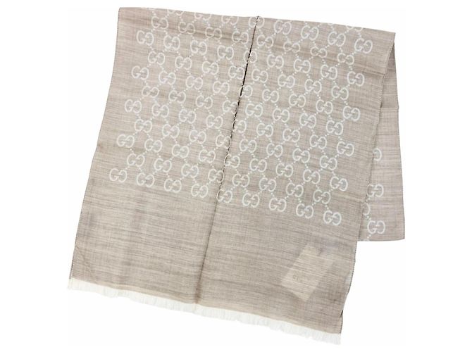 Sciarpa Gucci Stall GG Jacquard in lana e seta Mini Fringe Marrone Beige