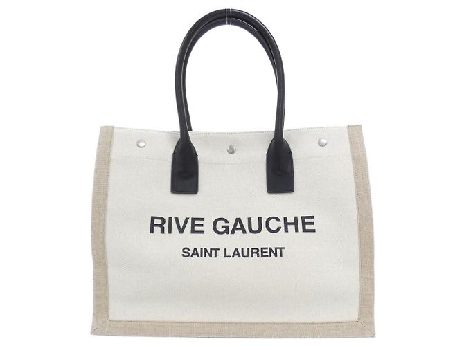 Yves Saint Laurent Borsa Tote in cotone e lino Saint Laurent Marrone Beige 