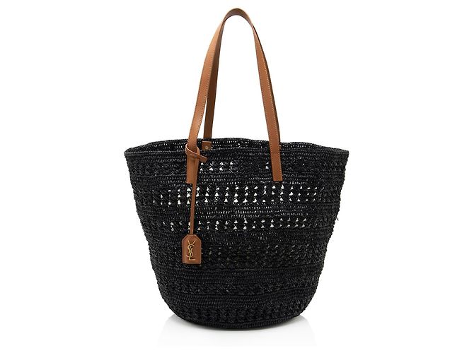 Saint Laurent Raffia Panier Medium Tote Black