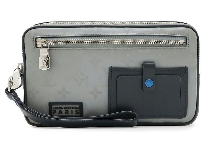 Louis Vuitton Alpha Monogram Satellite Clutch Bag Silber Metallisch