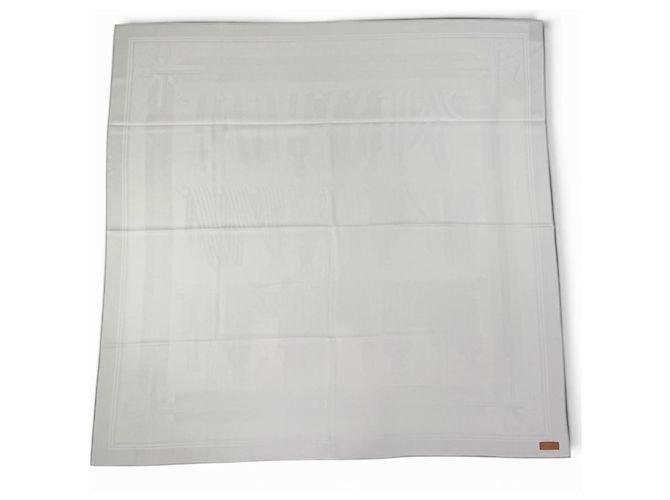 Hermès Sciarpa in cashmere e seta Hermes Sangle Logo Argento Metallico