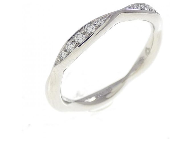 Chanel Camellia Half Eternity Platinum Ring Silvery Metallic