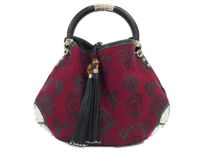 Borsa a tracolla in lana e pelle Gucci Marrone