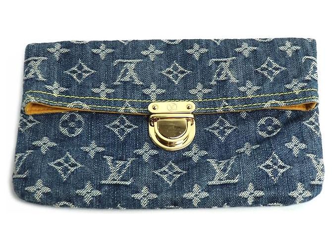 Louis Vuitton Pochette Plat Monogram Denim Clutch Bag Blau