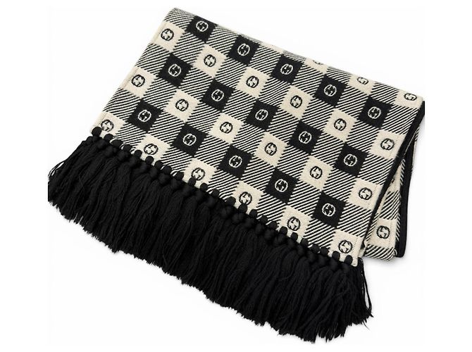 Sciarpa in lana e cotone con Interlocking G Gucci Nero 