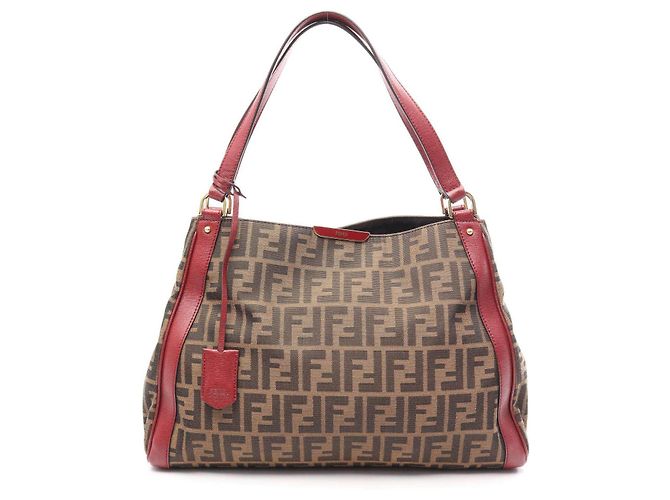 Bolsa Tote de lona Zucca e couro Fendi Marrom