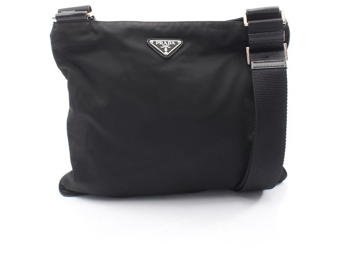 Sac à bandoulière en nylon et cuir Saffiano avec logo Triangle Prada Noir
