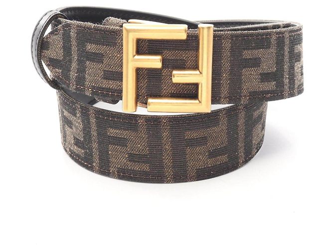 Fendi FF Logo Reversible Leather Canvas Belt Black