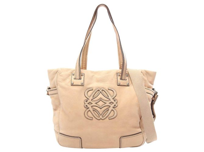 Bolsa Tote 2way em couro Anagram Loewe Marrom Bege