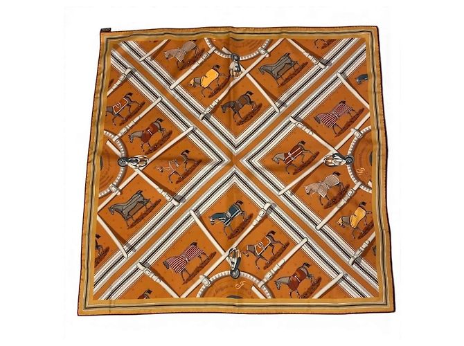 Hermès Lenço de Seda Hermes Carre90 Double Face Laranja
