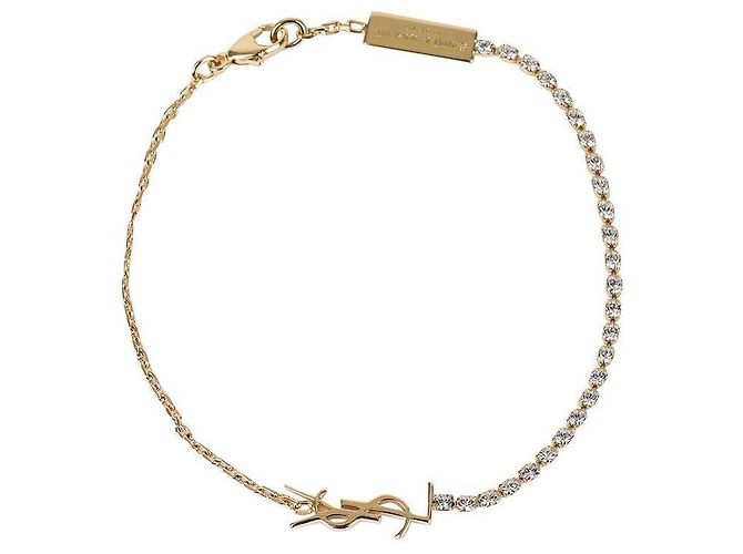 Saint Laurent Bracciale Cassandra con catena e charm in strass D'oro Metallico
