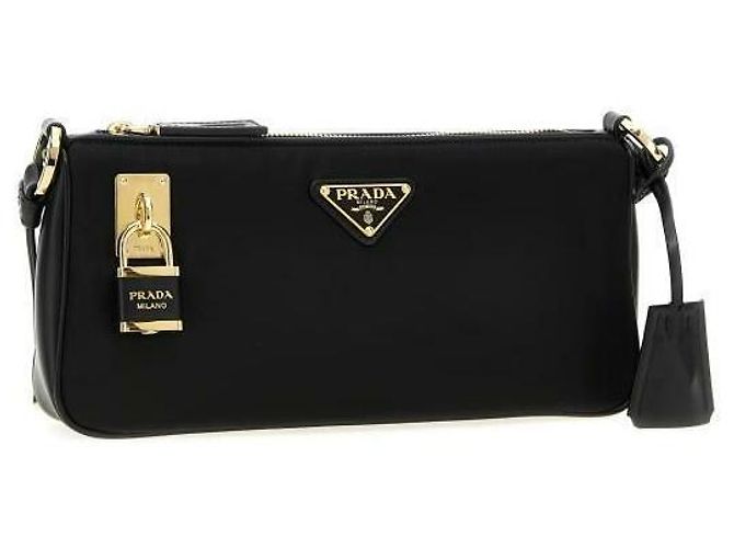 Prada Piccola borsa a tracolla in nylon e pelle Nero