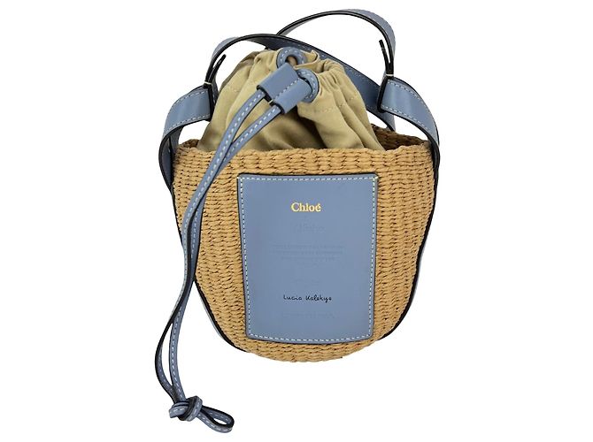 Chloé Chloe X mifuko Bolsa de cesta em couro e ráfia azul