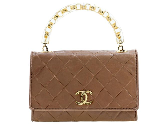 Bolsa Chanel Matelasse em pele de cordeiro Marrom Dourado