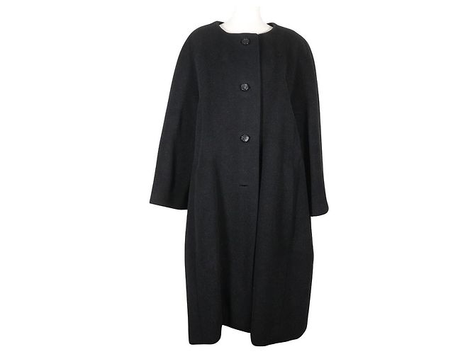 Balenciaga No Collar Long Coat Black