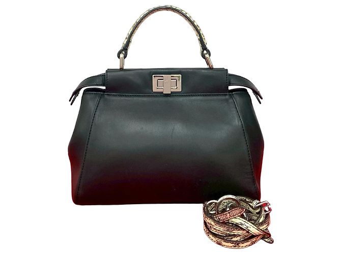 Bolsa 2way de couro de python Fendi Peekaboo Preto