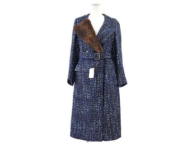 Casaco de tweed de lã com cinto Dries Van Noten Azul