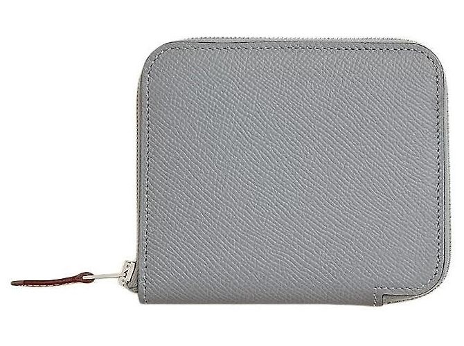 Hermès Carteira compacta de seda Cinza Laranja