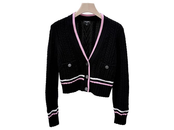 Chanel Kaschmirstrickjacke für Damen Schwarz/Rosa