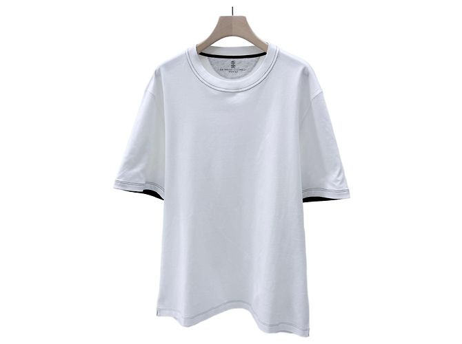 Brunello Cucinelli Unused Baumwoll-T-Shirt mit Rundhalsausschnitt in Weiß