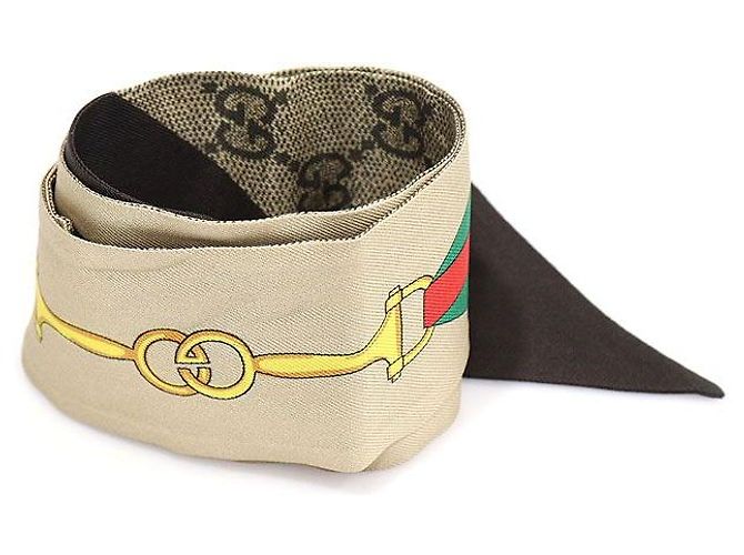 Gucci Lenço Twilly de seda com estampa Web entrelaçada Marrom