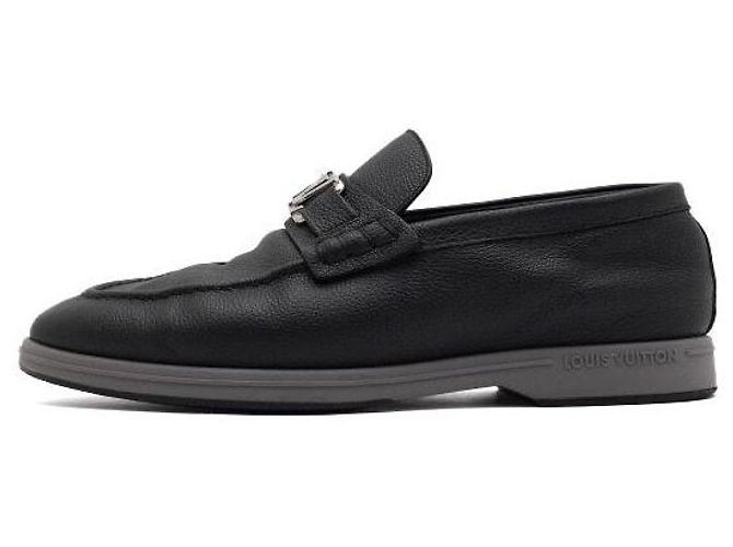 Louis Vuitton Mocassini Estate in pelle nera con logo argento da uomo Nero