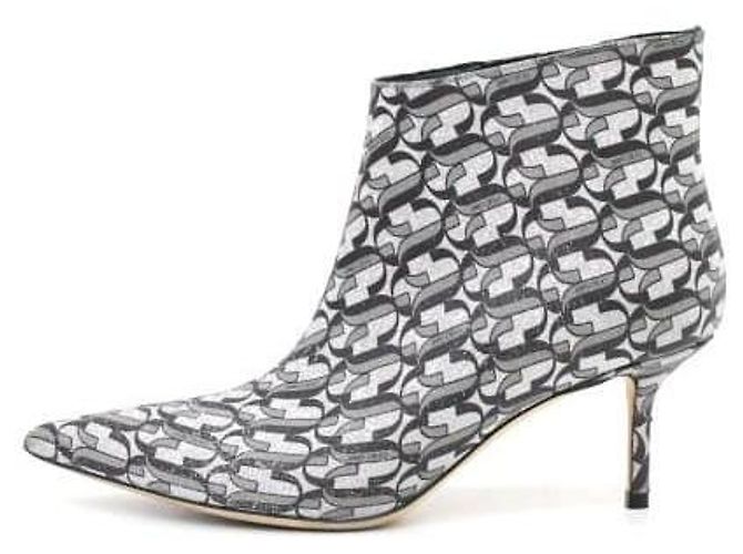 Jimmy Choo Botas de cano curto femininas com detalhes de pérolas e logo Multicor