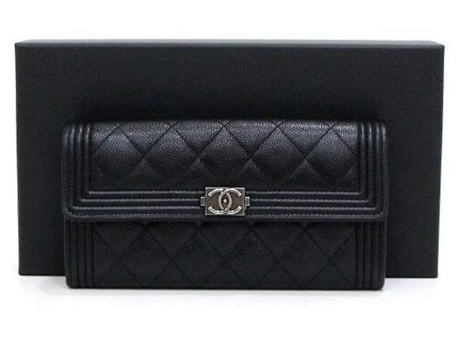 Chanel Caviar Boy Black Long Flap Wallet